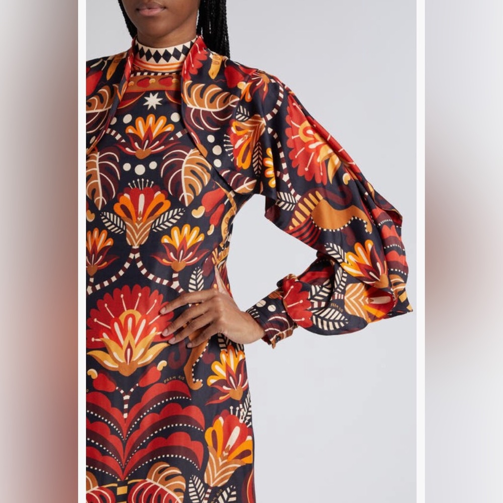 NWT $270  FARM Rio Nature Beauty Long Sleeve Open Back Midi Dress- S & M! - Picture 4 of 7